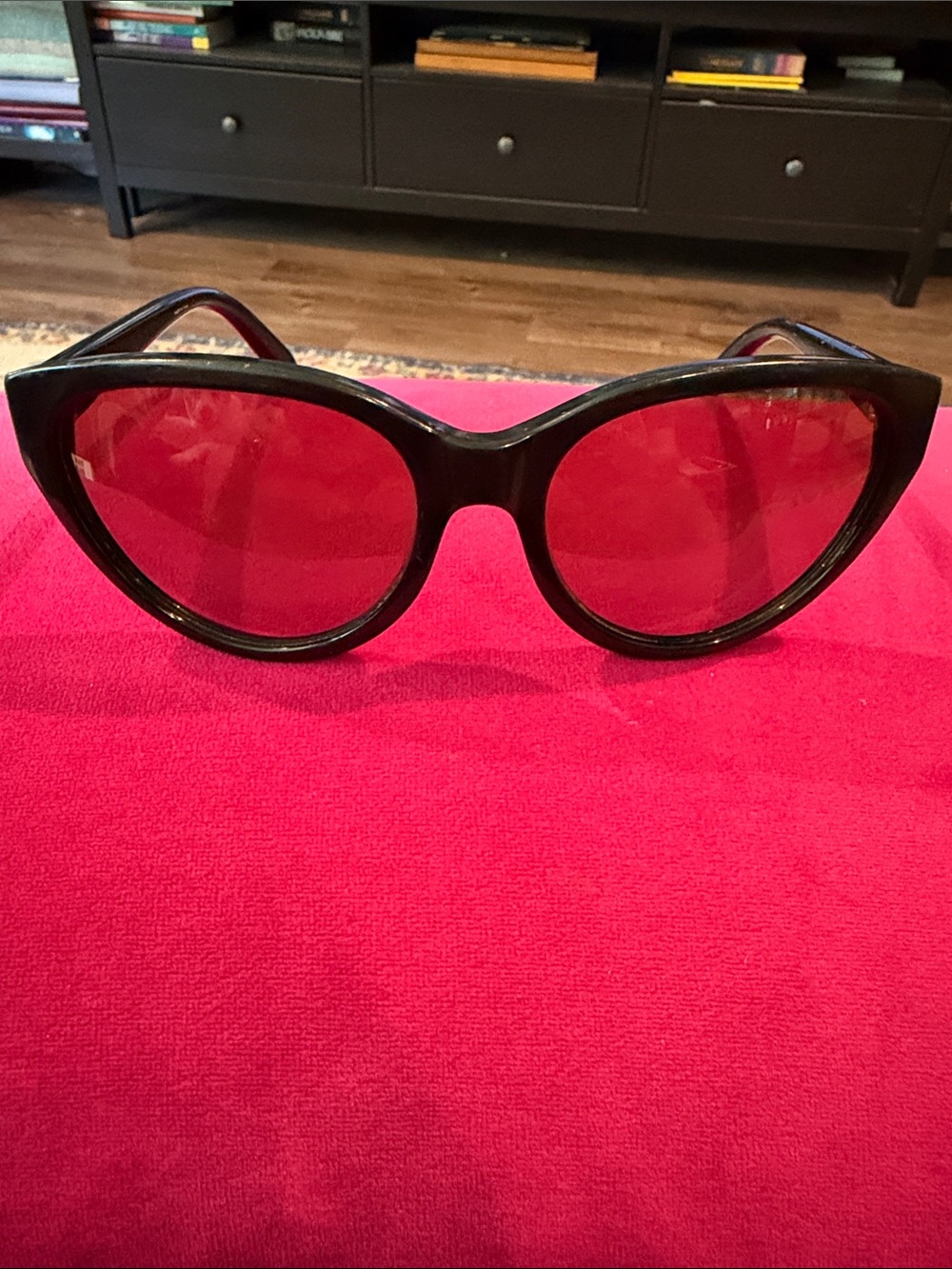 Tory Burch Black Frame Sunglasses with Red Lenses